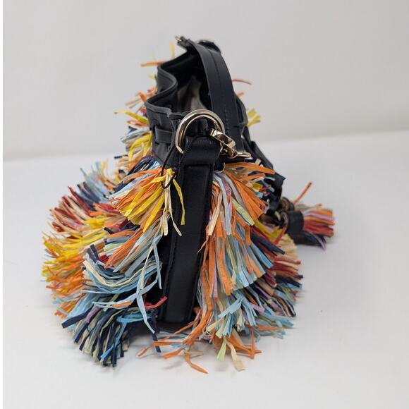 Zara Fringed Mini Bucket Bag Multicolored Lined Festival Indie Boho Maximalist - Picture 4 of 8